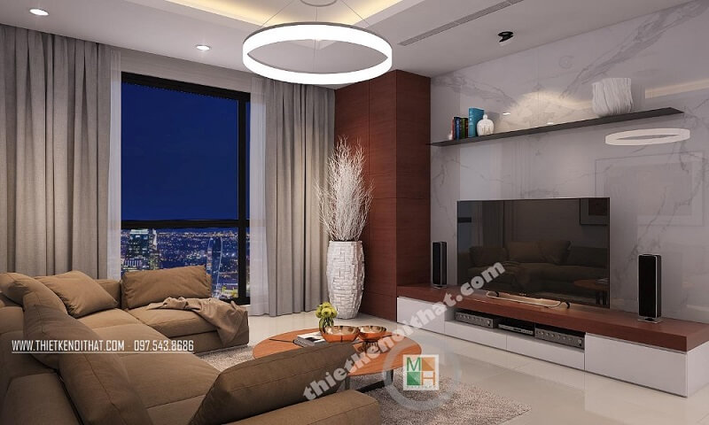 Mẫu thiết kế nội thất chung cư cao cấp theo phong cách hiện đại với màu nền trắng trang nhã mang đến cảm giác gần gũi, ấm cúng Trang trí nội thất chung cư