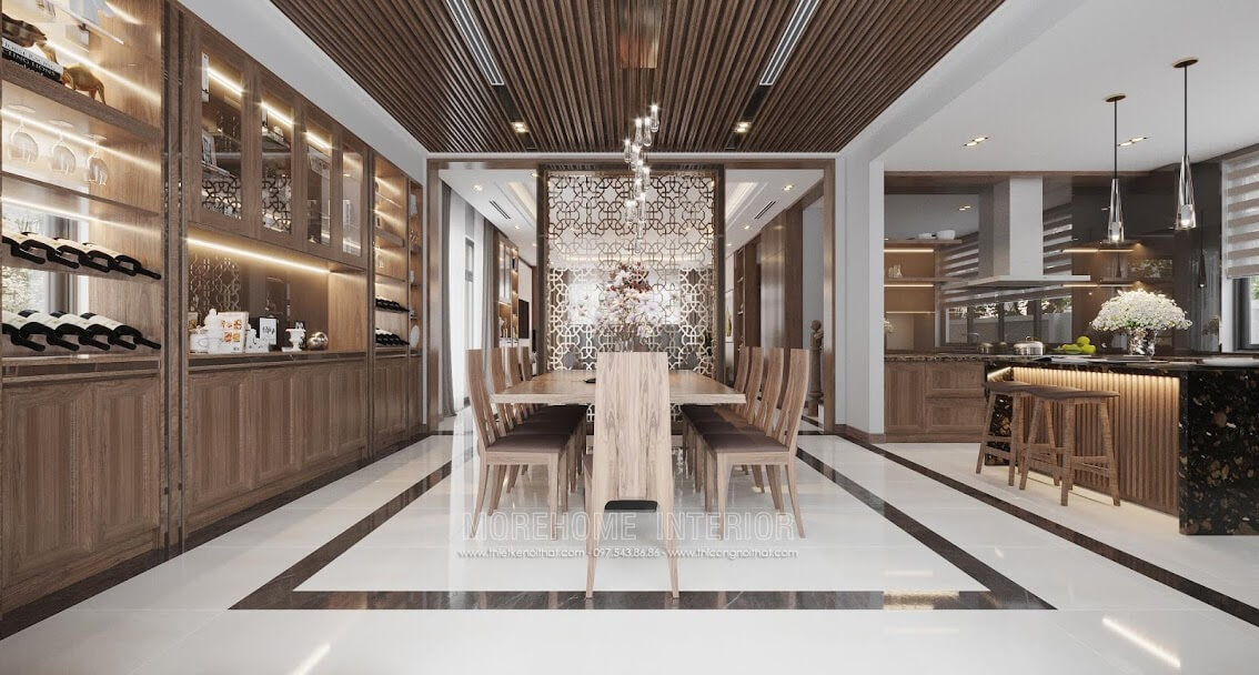 Mẫu thiết kế nội thất phòng bếp cao cấp với tông màu gỗ óc chó cuốn hút mọi ánh nhìn Thiết kế nhà bếp tiện nghi