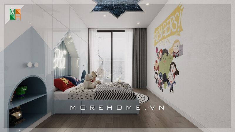 Ấn tượng với mẫu thiết kế nội thất phòng ngủ hiện đại dành cho bé, cách bố trí nội thất tối giản làm tăng diện tích căn phòng ngủ trở nên thông thoáng hơn hết.
