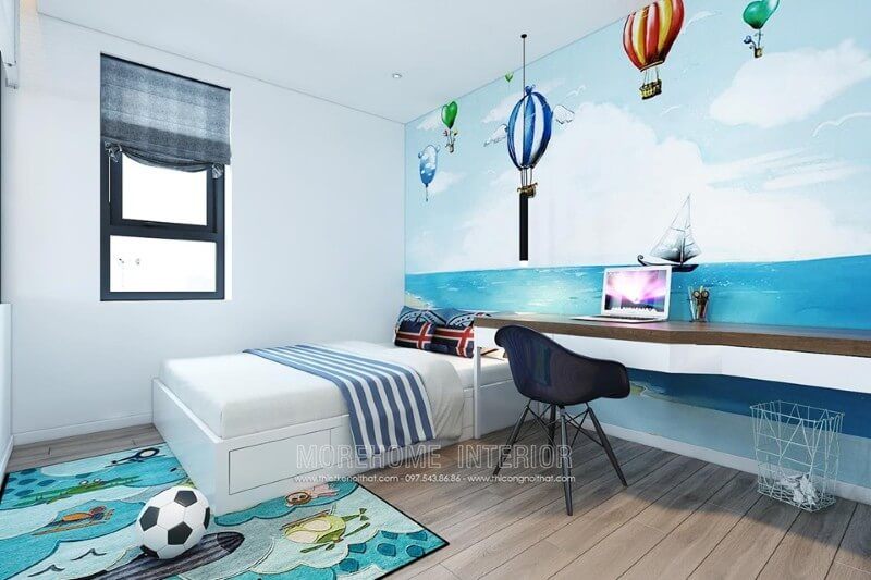 Việc tranh dán tường với hình thù và màu sắc mới lạ sẽ làm cho không gian phòng ngủ của bé trở nên dễ thương hơn.