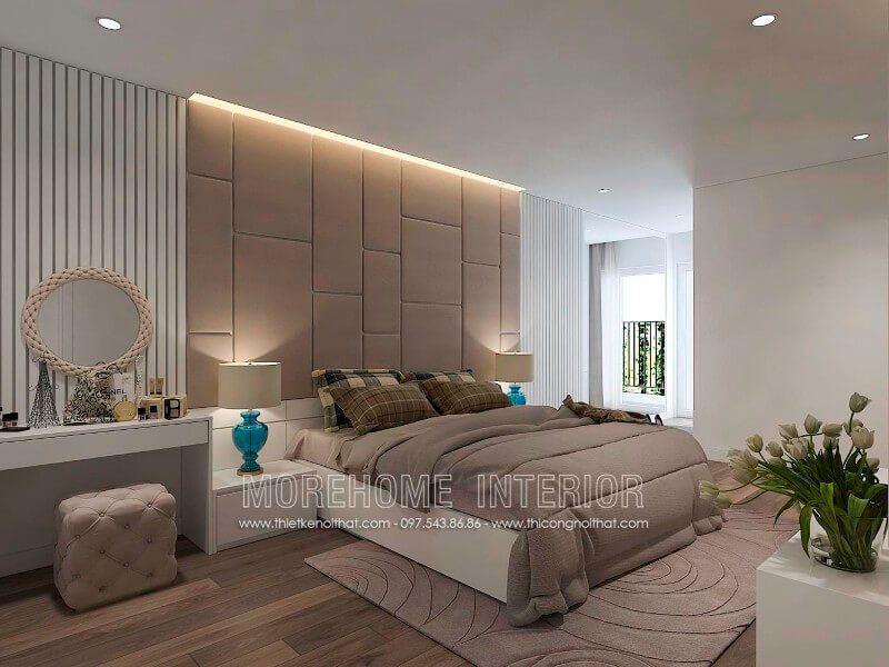 Thiết kế nội thất giường ngủ hiện đại đẹp và ấn tượng thích hợp cho phòng ngủ vợ chồng trẻ hoặc các cặp vợ chồng mới cưới